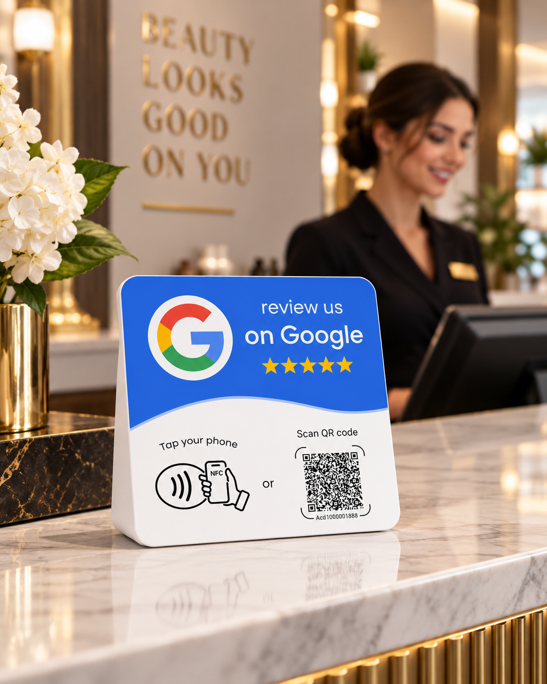 Placa NFC + QR para Reseñas de Google | Consigue Más Opiniones de tus Clientes