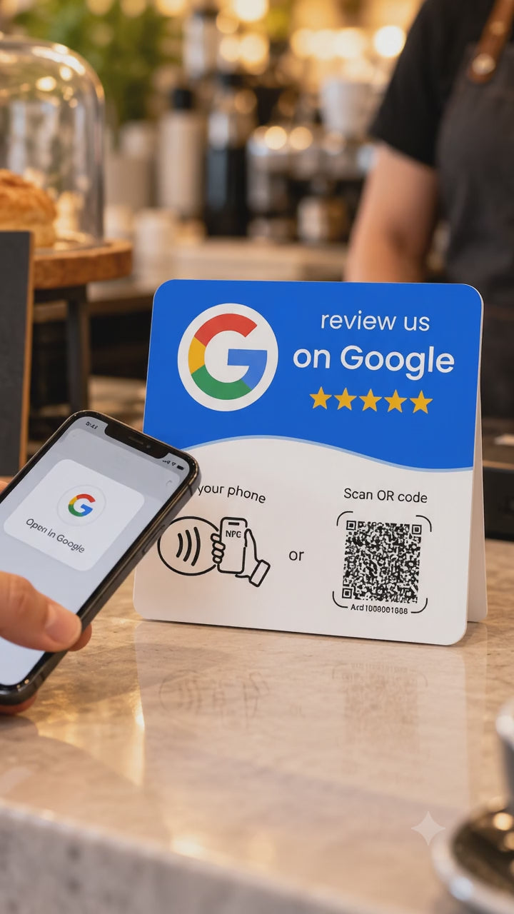 Placa NFC + QR para Reseñas de Google | Consigue Más Opiniones de tus Clientes